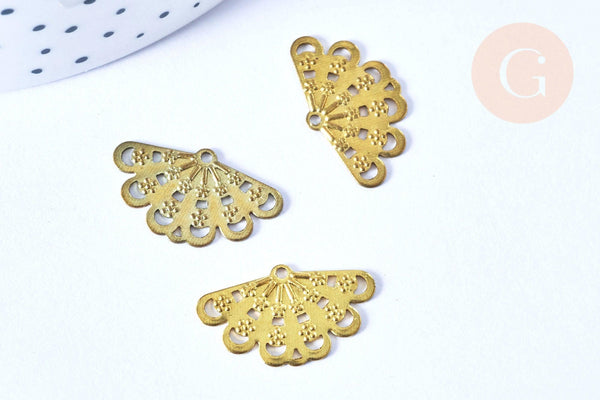 EP Pendentif éventail ajouté laiton brut 30mm, x2 (G6502)