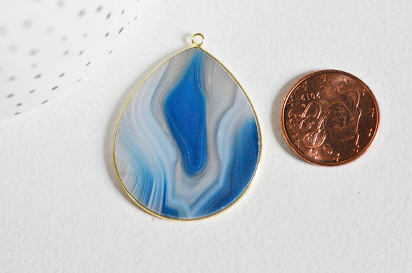 EP Pendentif goutte agate bleue rayée naturelle 41mm, x1 (G3719)
