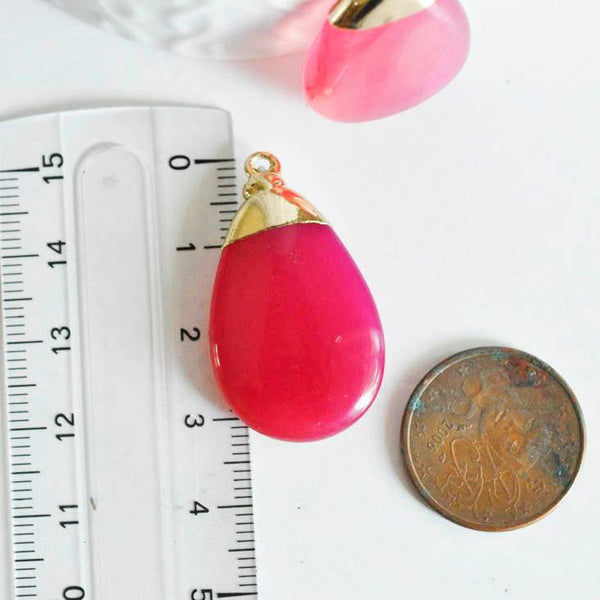 EP Pendentif goutte agate rose, pendentif pierre, support doré, création bijoux, pierre naturelle, création bijoux, 32mm-G1678
