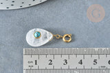 EP-Pendentif goutte amulette cristal de roche naturel acier inoxydable doré 30mm, x1 (G7631)