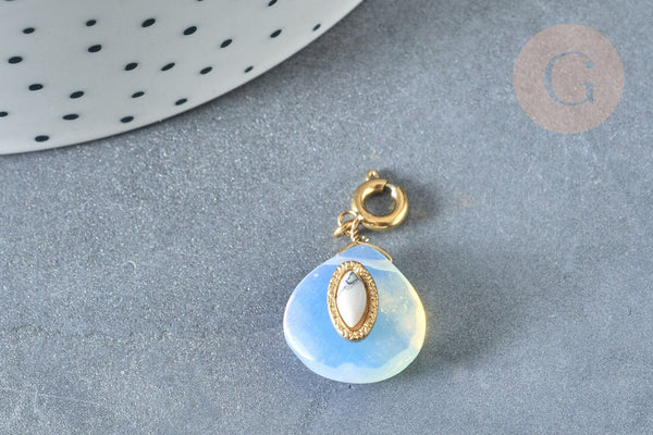 EP-Pendentif goutte amulette opalite acier inoxydable doré 21mm, x1 G7643