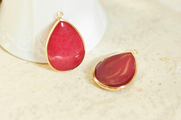 EP Pendentif goutte jade naturel bordeau doré 35mm G1349