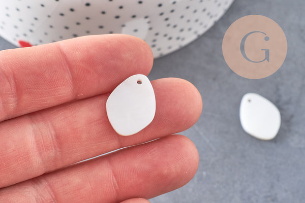 EP-Pendentif goutte ovale nacre blanche 15mm naturelle, x 10 G5902