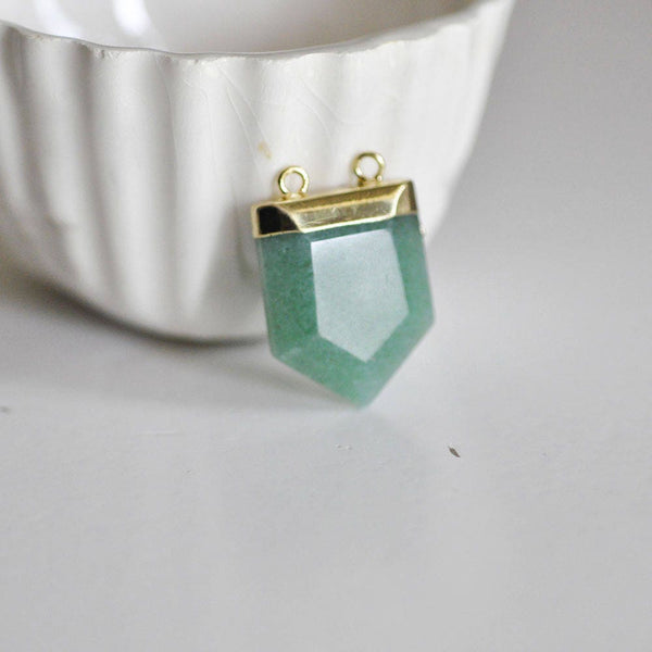 EP Pendentif hexagonal aventurine verte,fournitures créatives, aventurine naturelle,pendentif pierre, support doré, pierre naturelle, 33mm
