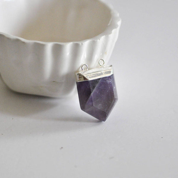 EP Pendentif hexagone améthyste violette,fournitures créatives, pendentif pierre, support argenté, création bijoux, pierre naturelle, 33mm-G586