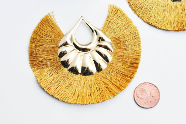 EP Pendentif large pompon fil doré support doré 85-92mm, x2 G4532