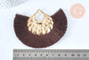 EP -Pendentif large pompon fil marron doré support doré,pendentif en fil sur support doré, 85-92mm, x 2, G4892