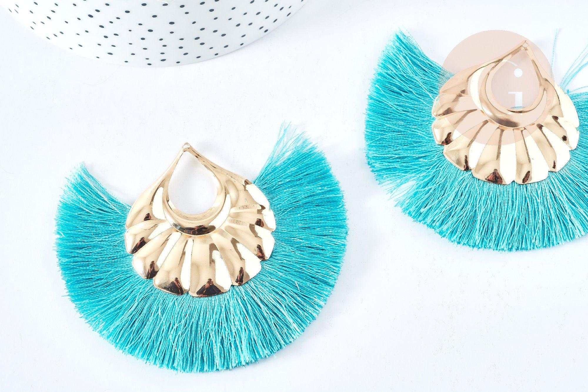 EP-Pendentif large pompon fil vert support fer doré 85-92mm,pendentif bijoux xxL, x 2 G8386
