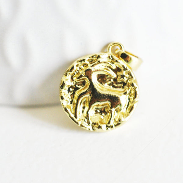 EP Pendentif médaille ronde capricorne laiton doré 18K 16.5mm, x1 (G5333)
