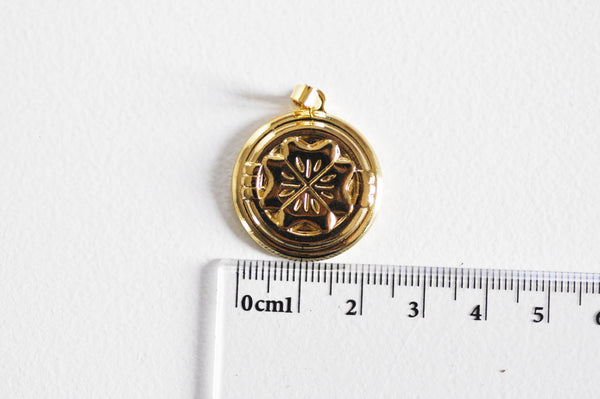 EP Pendentif médaille ronde trèfle acier doré, pendentif doré,sans nickel,laiton doré, création bijoux,médaille or,2.7cm-G1502