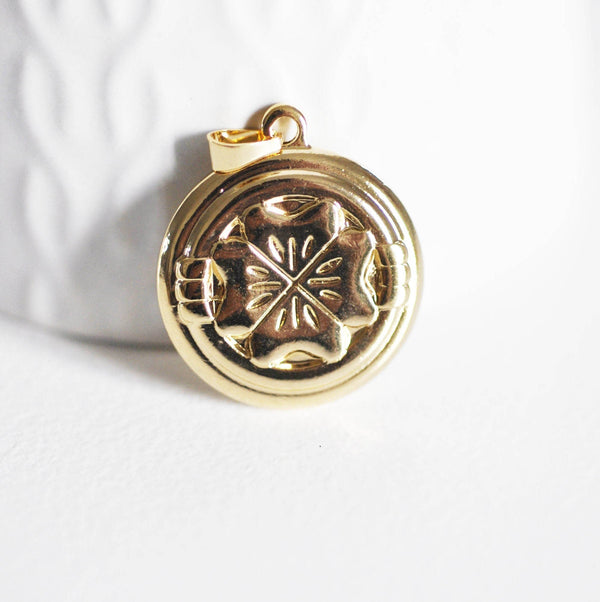EP Pendentif médaille ronde trèfle acier doré, pendentif doré,sans nickel,laiton doré, création bijoux,médaille or,2.7cm-G1502