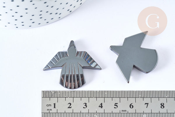 EP-Pendentif oiseau hématite de synthèse gris 39mm, pendentif , x1 G7969