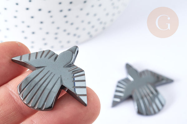 EP-Pendentif oiseau hématite de synthèse gris 39mm, pendentif , x1 G7969