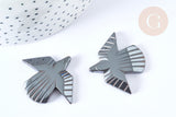 EP-Pendentif oiseau hématite de synthèse gris 39mm, pendentif , x1 G7969