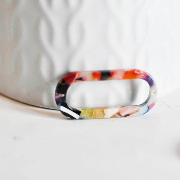 EP Pendentif ovale écaille multicolore,fourniture bijoux,perle acétate,création bijoux,perle plastique,connecteur plastique,x 2, 30mm-G727