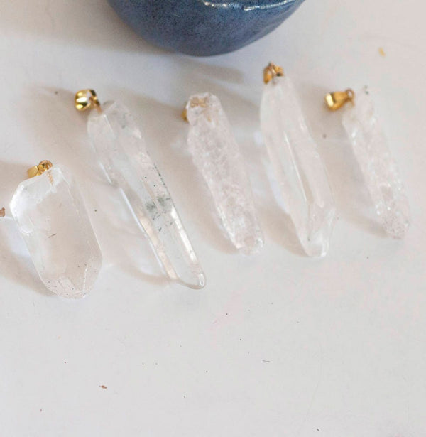 EP Pendentif pointe cristal craquelé transparent doré, fournitures créatives, pendentif pierre, cristal naturel, pendentif cristal,G2803