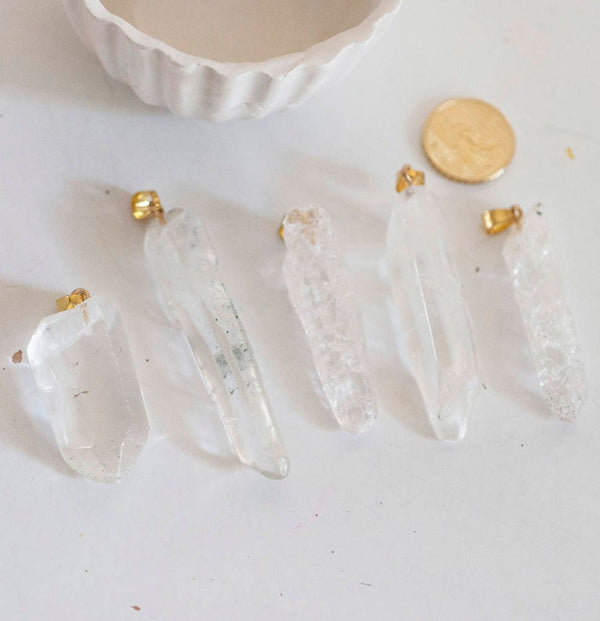 EP Pendentif pointe cristal craquelé transparent doré, fournitures créatives, pendentif pierre, cristal naturel, pendentif cristal,G2803