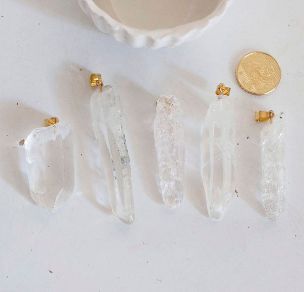 EP Pendentif pointe cristal craquelé transparent doré, fournitures créatives, pendentif pierre, cristal naturel, pendentif cristal,G2803