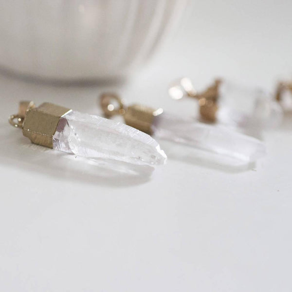 EP Pendentif pointe cristal de roche naturel transparent doré 25-65mm, x1 G0848
