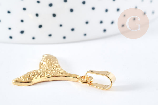 EP-Pendentif queue de sirène acier doré texturé 304 inoxydable 26mm, x1 (G8621)