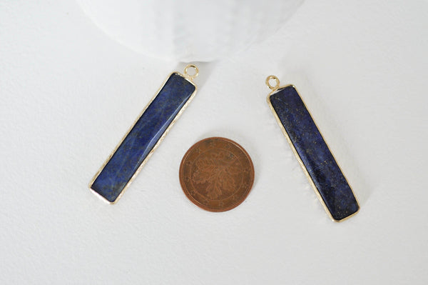 EP Pendentif rectangle lapis lazuli facettes doré,pendentif lapis lazuli, pendentif pierre, création collier,lapis lazuli naturel,46.5mm-G1404
