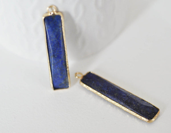 EP Pendentif rectangle lapis lazuli facettes doré,pendentif lapis lazuli, pendentif pierre, création collier,lapis lazuli naturel,46.5mm-G1404