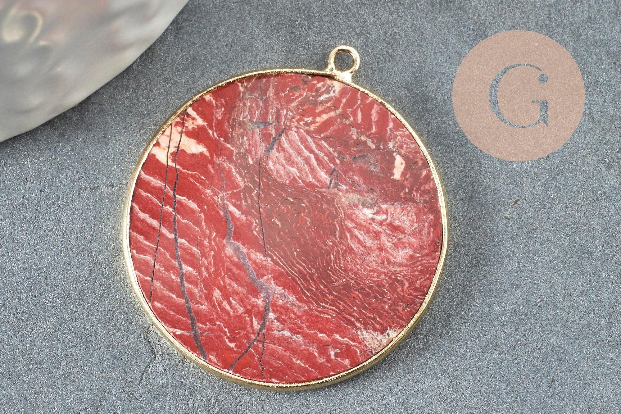 Pendentif rond jaspe rouge naturel 32mm, x1 (G3081)