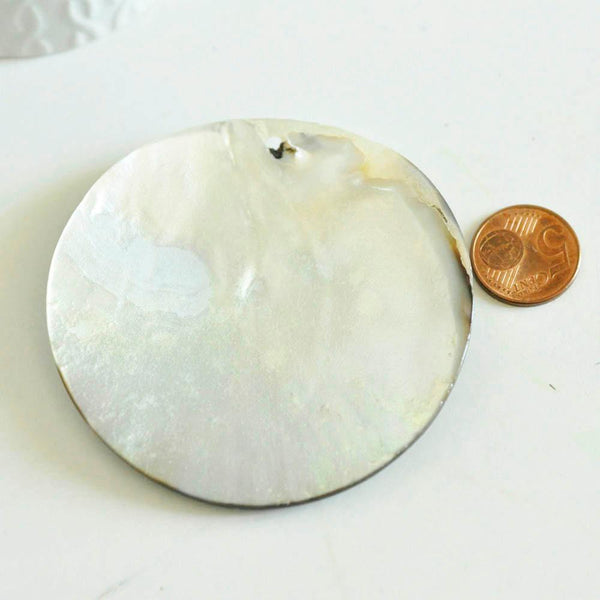 EP Pendentif rond nacre ,fourniture créative, pendentif coquillage, coquillage marron, coquillage naturel,création bijoux, 80mm,-G1223