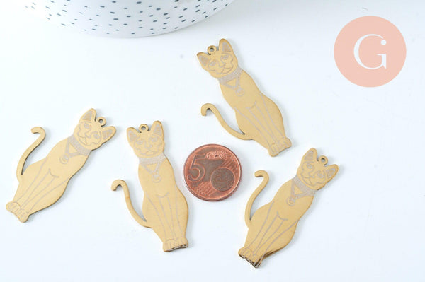 EP-Pendentifs chat égyptien acier doré inoxydable 48mm, x1 G6018