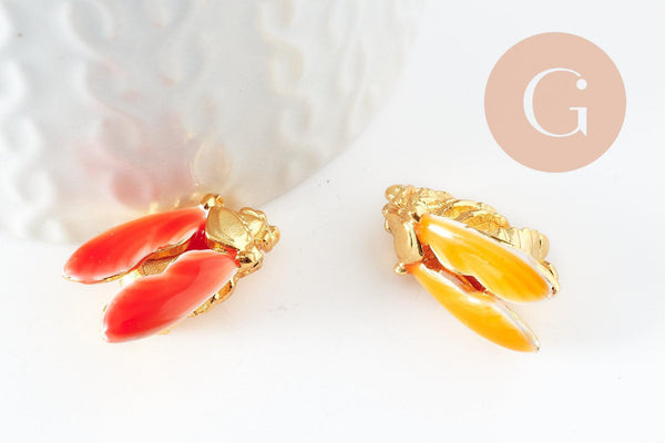 EP-Pendentifs doré cigale émaillé 24.5mm, x1 (G3933)