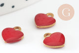 EP-Pendentifs doré cœur émail rouge, pendentif coeur,fournitures créatives, laiton brut, pendentif amour,10mm, x10 G1911