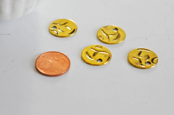 EP Pendentifs médailles rondes doré, fournitures créatives, apprêt doré, sans nickel,médaille dorée, médaille ronde,19mm, x 5