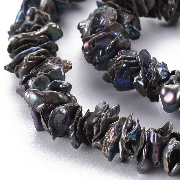 EP-Perle keshi naturelle noire 4-13mm, x1 fil de 90 perles (G6175)