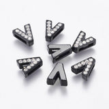 EP Perle lettre V métal noir et cristal, Pendentif lettre, médaillon lettre,création bijou, lettre,11mm, x1-G1749
