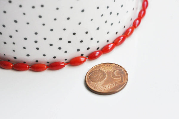 EP-Perle ovale bambou de mer naturel imitation corail rouge 8x4mm, x1 fil de 40cm- G3522