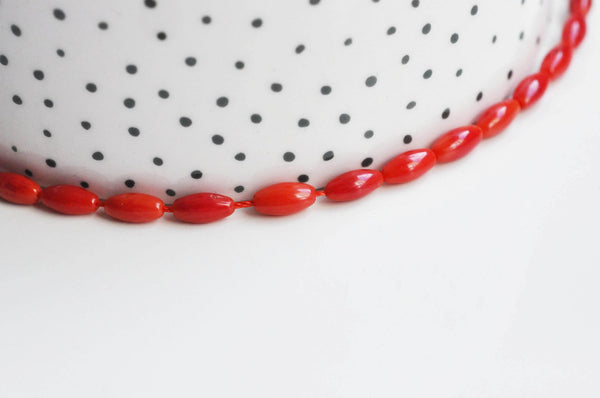 EP-Perle ovale bambou de mer naturel imitation corail rouge 8x4mm, x1 fil de 40cm- G3522