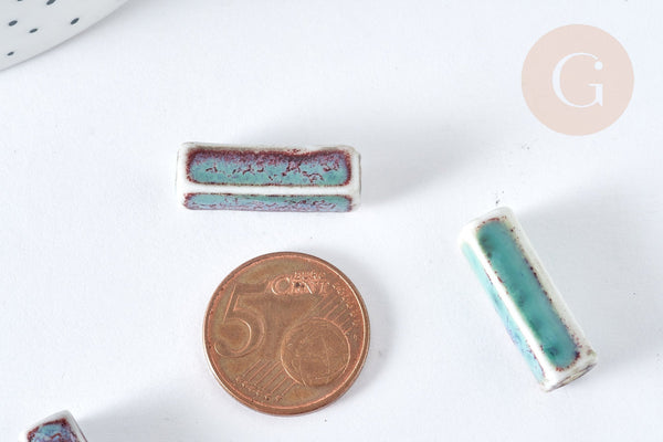 EP Perle porcelaine rectangle bleu clair 25~29mm,création bijoux céramique, x 5 G7480