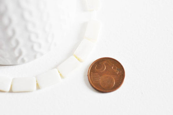 EP Perle rectangle nacre blanche naturelle 14mm, x5 (G1074)