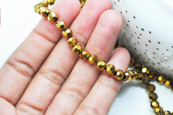 EP Perle ronde facetté hématite dorée, x1 fil de 50cm G4760