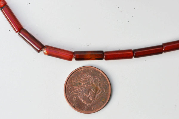 EP -Perle tube cornaline naturelle 13-14mm, x1 fil de 38cm G4370