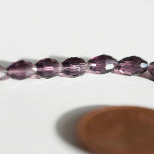 EP Perles facettées verre violet, fourniture créative,Perles verre, perle forme ovale, fabrication bijoux, grain de riz, cristal,fil de 70-G572