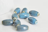 EP Perles ovales porcelaine bleue,perles céramique, porcelaine émaillée,perle ovales, création bijoux, 1.6cm, x5 G1948
