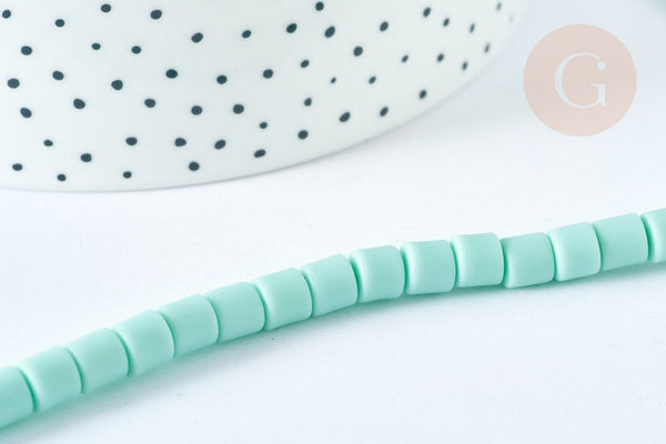 EP-Perles polymère tube Turquoise 6.5x6 mm, fabrication bijoux heishi plastique,le fil de 40cm G7198