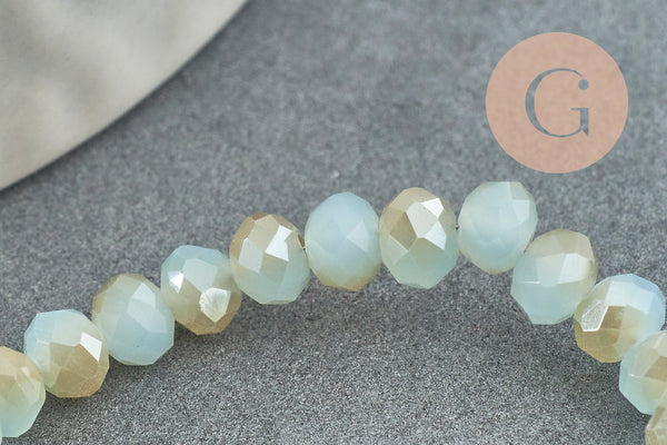 EP-Perles rondelles verre opaque facettées bleu pâle et doré 4x3mm, bijou fantaisie DIY, fil de 39cm, x1 G8264