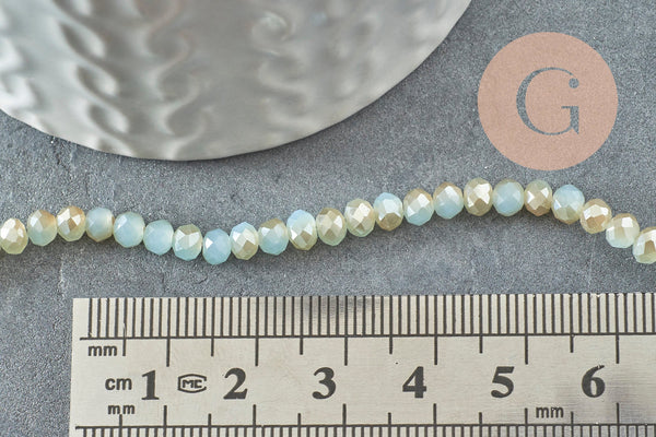 EP-Perles rondelles verre opaque facettées bleu pâle et doré 4x3mm, bijou fantaisie DIY, fil de 39cm, x1 G8264