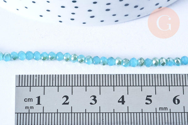 EP-Perles toupies cristal bleu turquoise irisé 3.5x2.5mm, perles bijoux, perle cristal,Perle verre facette,création bijoux, fil 25.4cm G6759