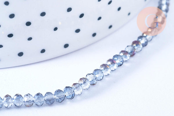 EP-Perles toupies cristal gris transparent irisé violet 3.5x2.5mm, perles bijoux, perle cristal,Perle verre facette, fil 25.4cm G6756