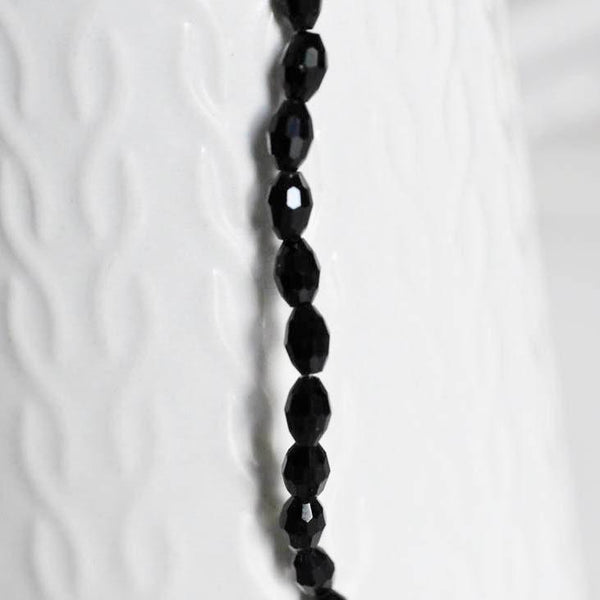 EP Perles verre noir, Perles verre, perle forme ovale, fourniture créative, grain de riz, verre noir, création bijoux, fil de 70-G564