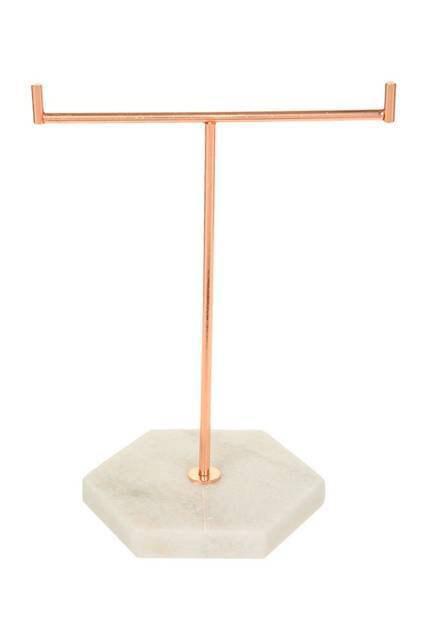 EP Présentoir Bijoux Marbre et métal, présentoir bijoux, support minimaliste, accroche bijoux,rangement bijoux, doré ou cuivre, 22.5cm-G625