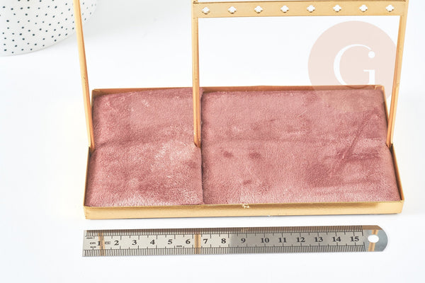 EP Présentoir à bijoux laiton doré velours vieux rose, présentoir pour rangement de bijoux, x1 G9136